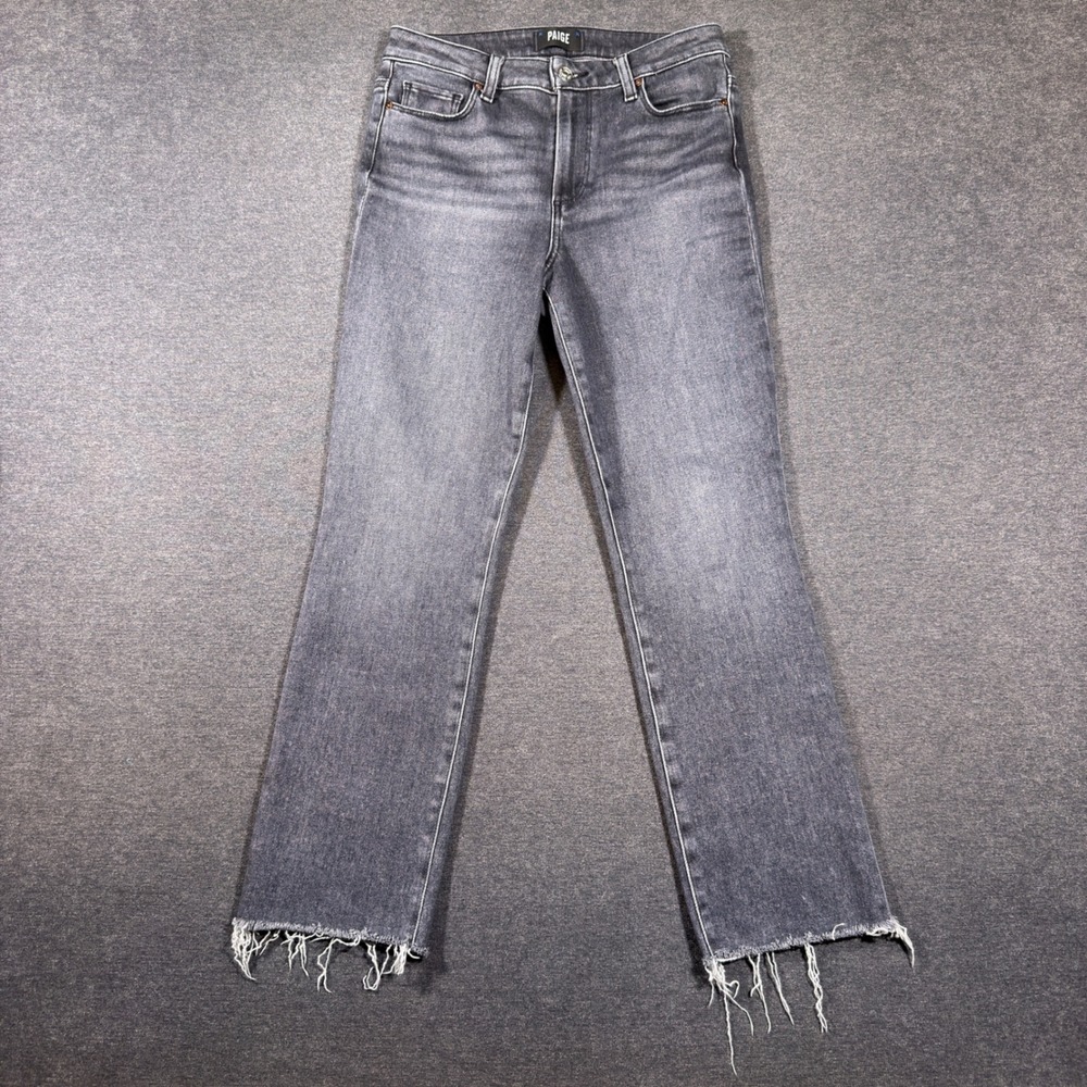 PAIGE Cindy Jeans Women 27 Grey High Rise Straight Leg Raw Hem Denim Stretch